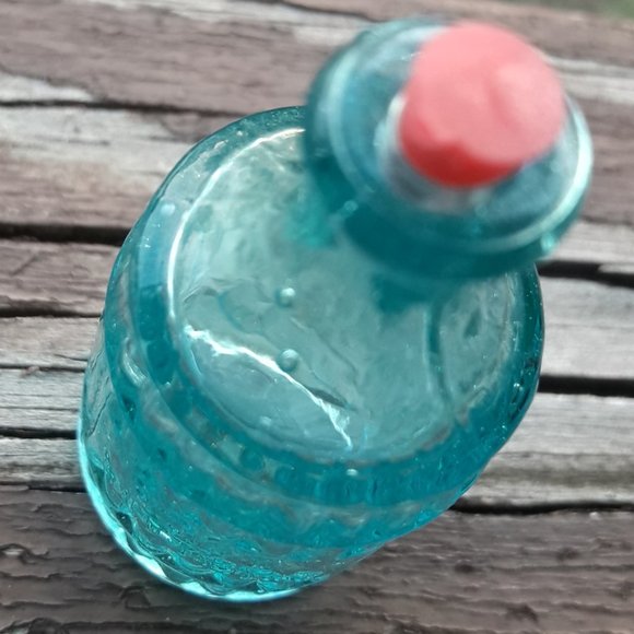 Vintage Glass Bottle with Lid Blue Art Glass Mini Dollhouse Wheaton Root Bitters - Picture 5 of 14